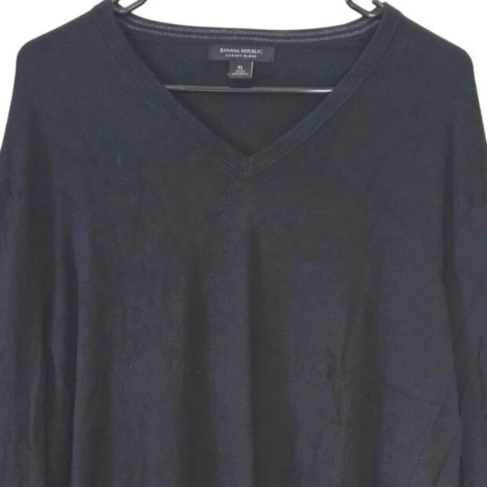 Banana Republic Mens Luxury Blend Silk Cotton Cashmere V-Neck Sweater Black XL